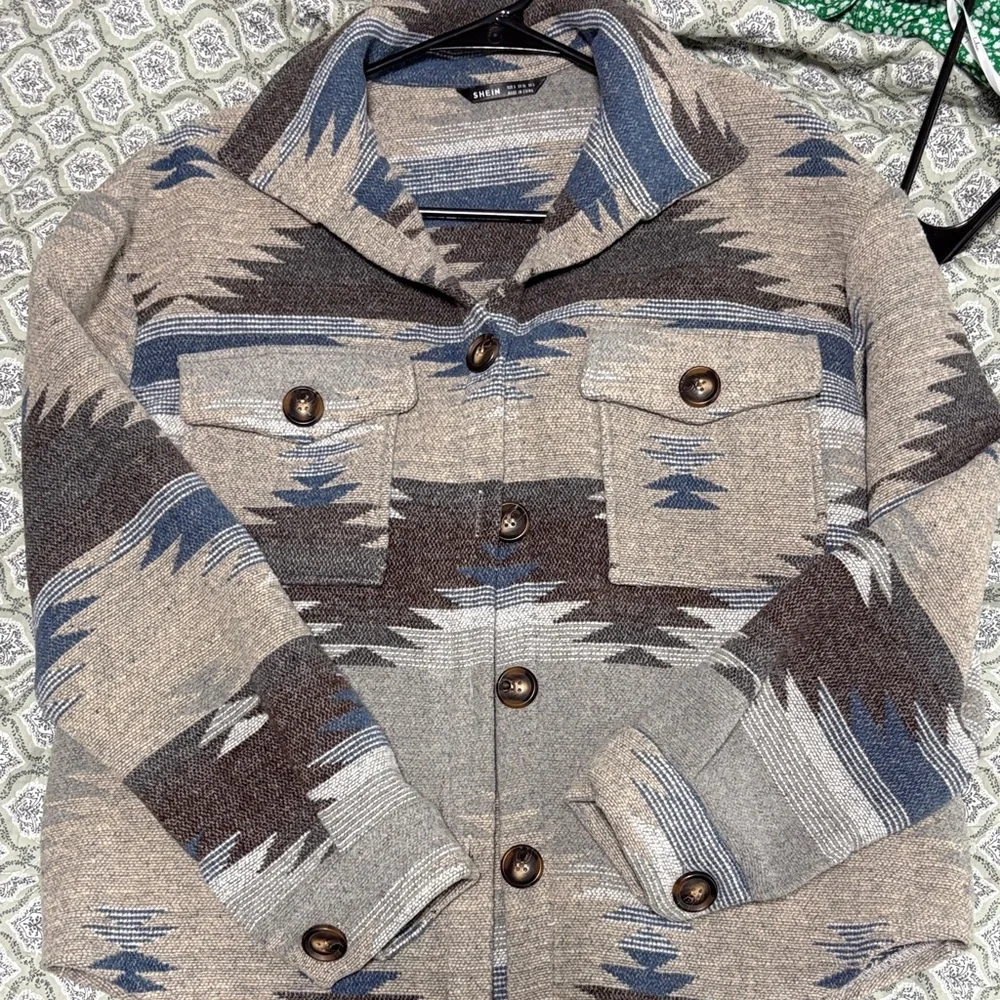 Aztec Patterned Jacket with Button Closure - Picture 1 of 1